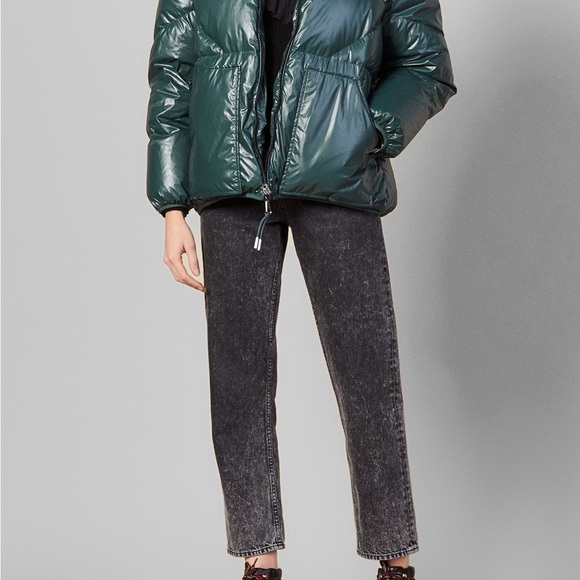 Sandro Jacket Puffer Down Green Silver Women’s Coat Medium - Picture 6 of 10